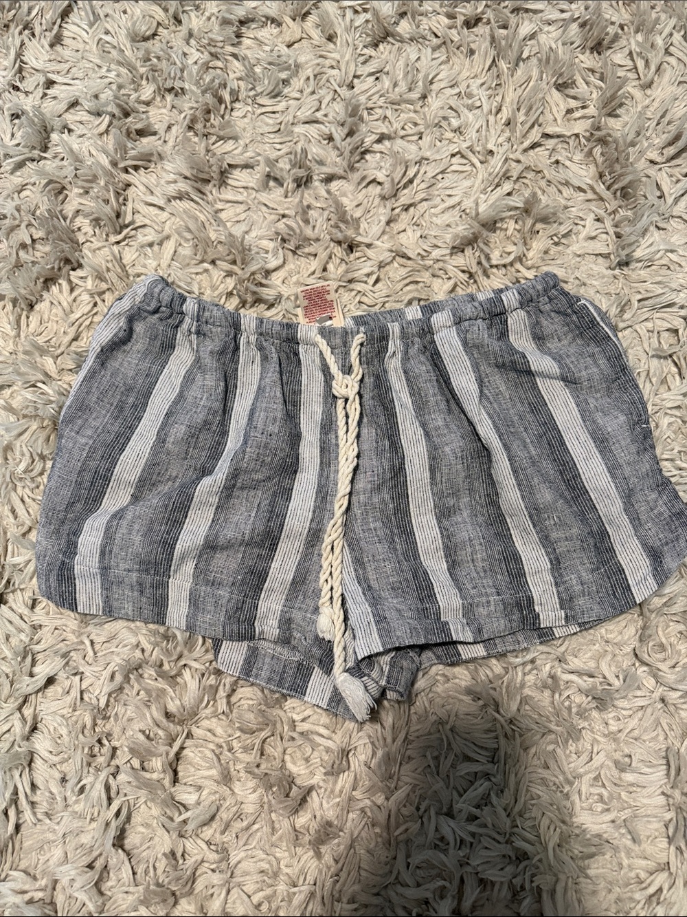 Mossimo Striped Drawstring Linen-Blend Women’s Shorts - Gray/White